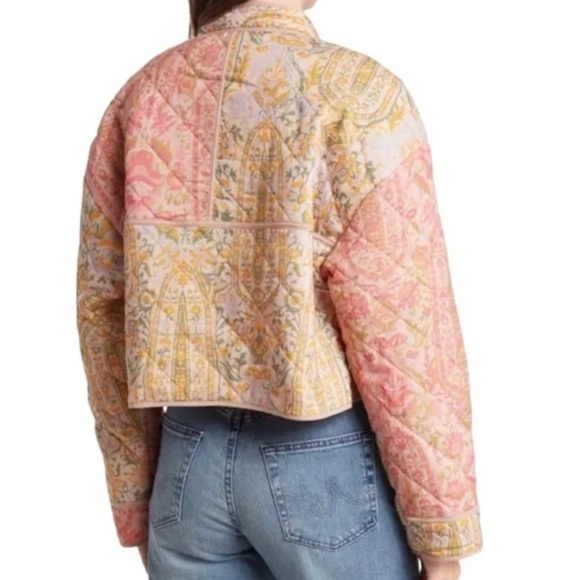 7 For All Mankind Pastel Floral Pink Quilted Patchwork Cropped Jacket Set Small - Picture 2 of 10